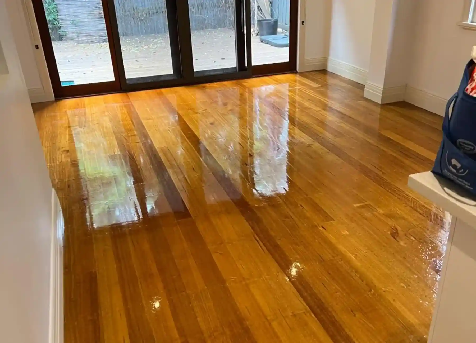 Polished timber floorboards in a sunlit living room